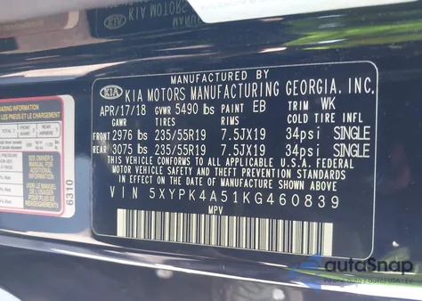 2019 Kia Sorento 3.3L Sx from USA, damaged, VIN 5XYPK4A51KG460839